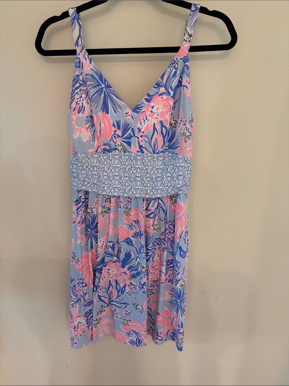 Lilly Pulitzer Floral V-Neck One-Piece in Light Blue and Pink